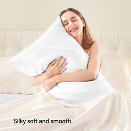 BEDELITE Satin Pillowcase with Zipper 2 Pack, White Pillow Cases Standard Size, Super Soft and Cooling Similar to Silk Pillow Cases, Gift for Women Men(20x26 Inches)