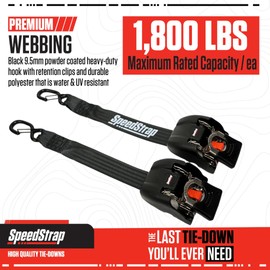 2" x 43" Retractable Marine Transom Tie-Down Straps with Snap S-Hooks - Heavy Duty Tie-Downs for Secure Transport - Universal Fit for Marine Vessels (2 Pack) (Stainless Steel - 1,800 lbs)