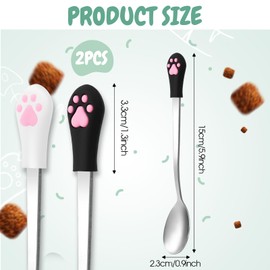 2 Pcs Dog Cat Spoon Pet Can Spoon Stainless Steel Cat Claw Spoon Cat Spoons for Wet Food Long Handle Cat Food Scoop Pet Feeder Spoon for Dog and Cat Food Can (White and Black)