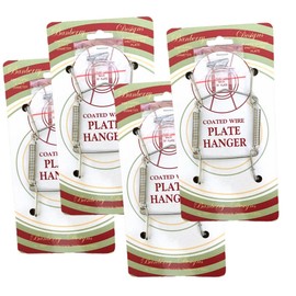 BANBERRY DESIGNS Chrome Vinyl Coated Wall Plate Hangers - 3.5 to 5 Inch Plate Hanger - Set of 4 Hangers - Includes Hanging Hook and Nail