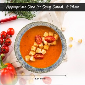 Gusto Buono 8.27" Set of 6 Stoneware Soup Plate | Light Blue Reactive Glaze Finish | Durable, Microwave & Dishwasher Safe | Ideal for Indoor & Outdoor Dining | Inspired by Italian Coastal Beauty