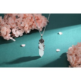 AWARDSEN Gemstone Necklace, Flower Crystal Necklace, Wrapped Point Pendant Necklaces, Reiki Healing Crystals Stone Necklaces, Gemstone Quartz Jewellery for Women, Gemstone Stainless Steel, No Gemstone