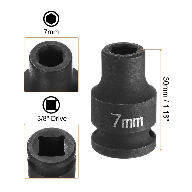 sourcing map Deep Impact Socket 3/8" Square Drive by 7mm