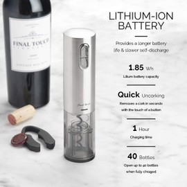 Final Touch Lithium-Ion Electric Wine Corkscrew - Fast Charging USB - Stainless Steel Body (WO3032)