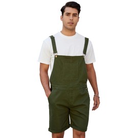 LONGBIDA Men's Denim Overalls Jean Shorts Jumpsuit Casual Walk Bib Coveralls Summer Romper with Pockets, Green, 36