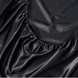 Counfeisly Queen Size Satin Fitted Sheet, Silky and Breathable Luxury Deep Pockets Fitted Sheet Only, Black