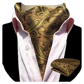 GUSLESON Men's Ascot Paisley Floral Jacquard Woven Gift Cravat Tie and Pocket Square Set, Gold, 15.5cmx5.5cm