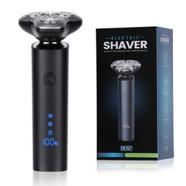 Rasuradoras Eléctrica para Hombre, Afeitadora Portátil Recargable, Shaver Rotativa Resistente al Agua, 90 Minutos de Vida Extra Larga, Carilla Flotante 360° con Pantalla LED, Negro