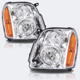 ISHARINGAUTOPARTS Chrome Amber Headlight Assembly Compatible with 2007 2008 2009 2010 2011 2012 2013 2014 GMC yukon Bumper Lights