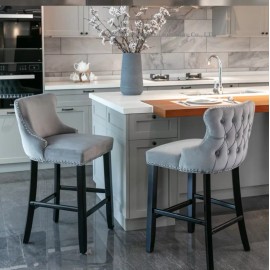 Furniture Contemporary Velvet Upholstered Wing-Back Bar Stools with Button Tufted Decoration and Wooden Legscolor: 5, size: As show