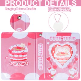 SZHTSWU 3 Inch Mini Photo Album 40 Pockets,Photocard Binder Kpop Album Photocard Holder Book Photo Card Binder Heart Hollow Picture Album with DIY Keychain Stickers for Collecting Pictures (Pink)