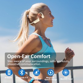 KOPIDOE Swimming Headphones, IP68 Waterproof Bone Conduction Headphones with 32GB Memory, Bluetooth 5.4 Open Earphones, Wireless Underwater Earbuds for Swimming, Running, Sports（Beige）