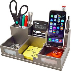 Victor Wood Desk Organizer with Smart Phone Holder, Classic Silver, S9525