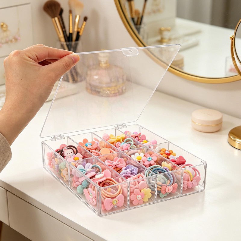 KKONHII Hair Accessories Organizer with Lid Clear Hair Tie Organizer