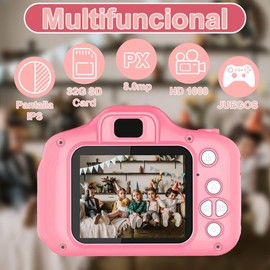 TMOSLY Mini cámara para niños de 3 a 12 años Cámara de vídeo Digital de 8MP con Pantalla HD y Tarjeta de Memoria de 32G Cámara de vídeo para niños Regalo de cumpleaños, Navidad (Rosa)