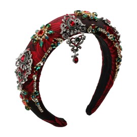 Luxury Baroque Big Wide Crystal Headband for Women Pearl Rhinestone Bead Decorative Hairband Jeweled Head Hoop Party Accessories (HDDY1079-red)
