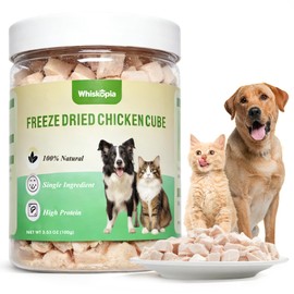 Whiskopia 3.53 oz Freeze Dried Chicken Cubes for Dogs and Cats Single Ingredient Raw Chicken Breast Treats High Protein Low Fat Pet Training & Reward Snacks Grain-Free Chicken Bites