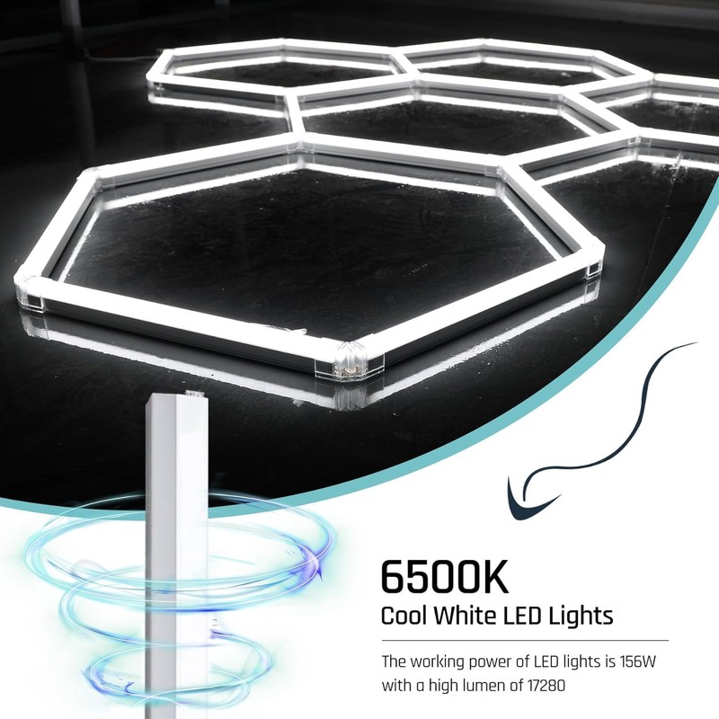 Gneng Hexagon Garage Lights, Ultra Bright LED 6500K 156W 17280LM;