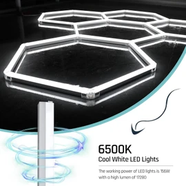 Gneng Hexagon Garage Lights, Ultra Bright LED 6500K 156W 17280LM; Hex Light for Garage Lights Ceiling Led, Barber, Workshop, Basement,Gym (5 Grids Hexagon Light)