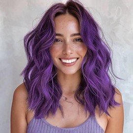 PORSMEER Women's Short Bob Curls Wig for Afro/Women/Girls Natural Middle Part Hair Wig Party/Costume Without Lace Front Wig (Dark Purple)