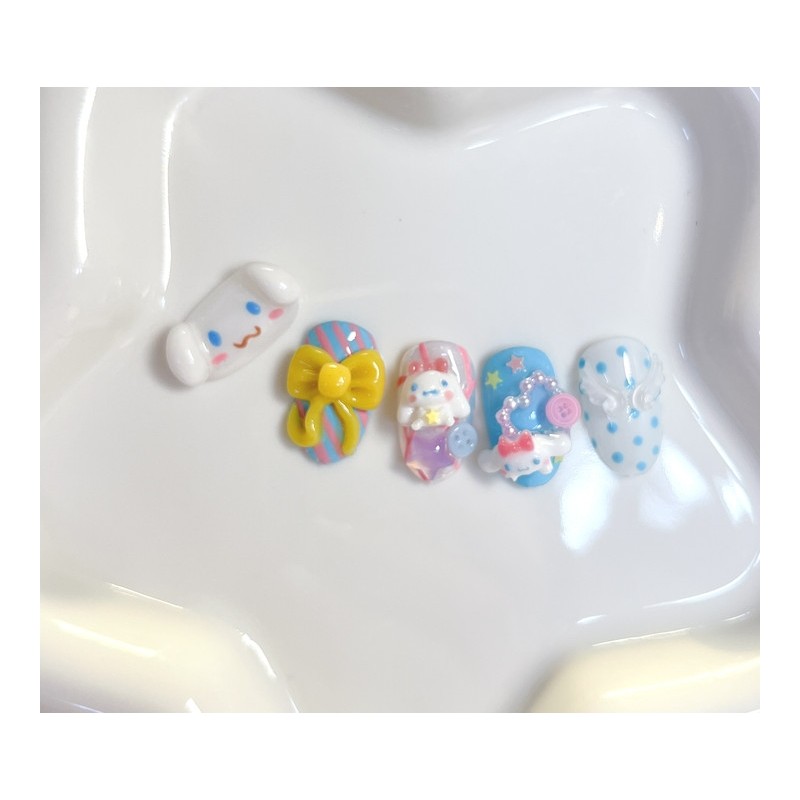 [Premium handmade embossed nails] Angel dog nails - Almond Egg