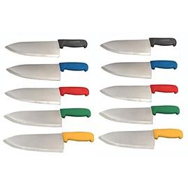 Cozzini Cutlery Imports 10" Chef Knife Choose Your Color - Razor Sharp Commercial Kitchen Cutlery - Cook's Knives (2 of Each - Black, Blue, Green, Red, Yellow)