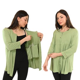 Inspired Comforts Women's Mastectomy Recovery Front Open Snap Shirt with Drain Pockets Sage Green