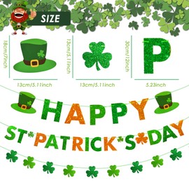 AhfuLife St. Patrick's Day Bunting Decorations, 3pcs Preassembled St Patrick's Shamrock Banner Garland 10pcs St. Patrick's Balloons 8pcs Hanging Swirls 6pcs Cupcake Toppers for Irish Party Decoration
