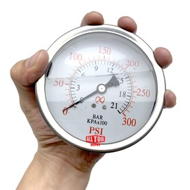 4" Oil Filled Pressure Gauge - Stainless Steel Case, Brass, 1/4" NPT, Center Back Mount, 0-300PSI