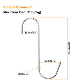 HARFINGTON 4pcs 6" Meat Hooks 304 Stainless Steel Butcher Hook S-Shaped Meat Processing Hooks for Hanging Smoking Grilling Beef Rib BBQ (MAX Load 11 Pound)