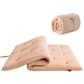 Mollydot Japanese Floor Futon Mattress Full Size 54"x 80", Foldable Bed Mattress, Portable Tatami Mat Sleeping Pad, Folding Futon Cushion, Roll Up Floor Lounger for Guest Room Dormitory (Khaki)