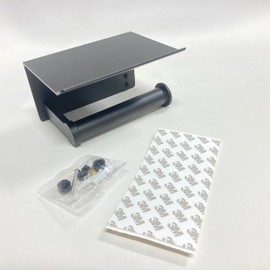 Aluminum Toilet Paper Holder with Phone Shelf, Modern Style (Black, 1-Roll)