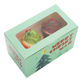 20 Packs Christmas Cupcake Boxes,Cupcake Boxes with Inserts and Window Hold 2 Cupcakes, Bakery Boxes For Cupcakes Carrier, Cupcake Containers,6.4x3.6x4.1 In (Christmas B)