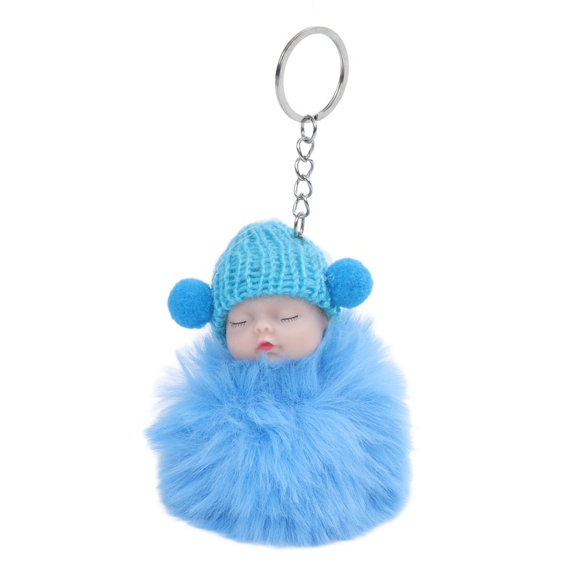 12 Pcs Sleeping Baby Pendant Key Ring Plush Fluffy Cute