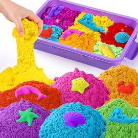 sikmcle Play Sand with Sensory Bin Toy for Kids, 8 lb of 7 Colored Bulk Magic Sand with Sandbox for Toddlers, Sensory Sand Kit for Boys and Girls Age 3-8 (Purple)