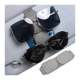 FALVFUN Car Sun Visor Sunglass Holder, PU Leather Magnetic Vehicle Eyeglass Hanger Double Clip, Automotive Interior Glasses Hanging Mount Accessories, Universal for SUV Sedan Truck (Gray)