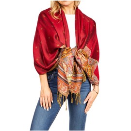 Sakkas 18200 - Gianna Women's Silky Soft Reversible Floral Woven Pashmina Scarf Shawl Wrap - 23-D2-Red - OS