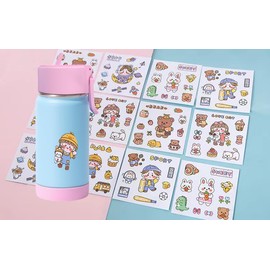 12oz Strainght Cute Sippy Cup Kids Tumbler Stainless Steel Water Bottle (light pink-blue lid, 12oz)