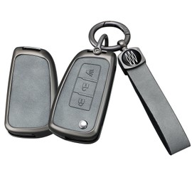 SANRILY Gray New Metal Leather Flip Key Fob Cover Fit for Nissan Rogue Select Rogue Sport Sentra Sylphy Pulsar Keyless Flip Folding 3 Buttons Key Holder with Keychain B