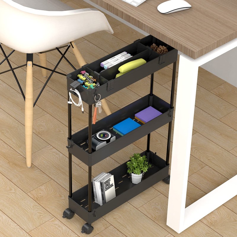 SPACELEAD Slim Storage Cart 3 Tier,Bathroom Organizer Rolling Utility,Mobile Shelving