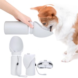 Dog Water Bottle, 550ml Water Feeder Leak Proof Portable Collapsible Dogs Water Bowl with Drinking Feeder, Dog Travel Water Bottles for Pets Outdoor Walking Hiking Travel