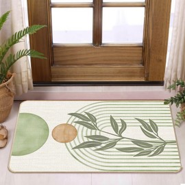 Koesus Boho Door Mat, Abstract Minimalist Sage Green Botanical Door Mat Indoor Outdoor Entrance Porch, Sage Green Bath Mats, Boho Abstract Welcome Mats, 17x30 Inches