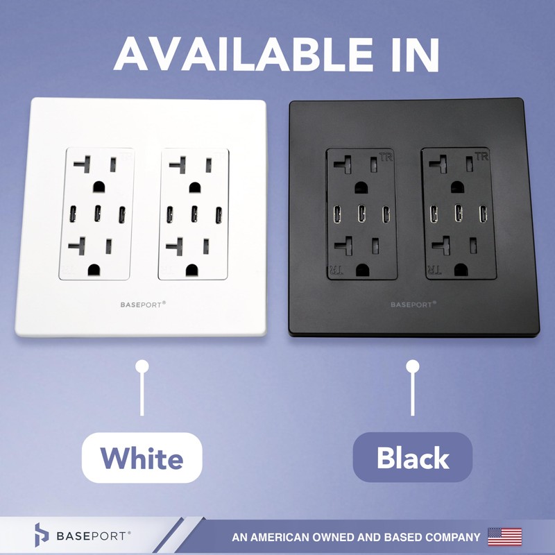 BASEPORT Premium USB Outlet, Duplex 125V 20 Amp Tamper Resistant