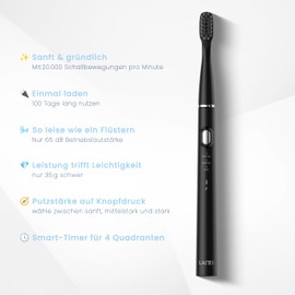 Ultraschlanke elektrische Schallzahnbürtse-federleicht&leise (65dB)-20.000 RPM W-Form-Bürstenkopf-3 Modi -smart-Timer-bis zu 100 Tage Akkulaufzeit