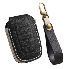 Hontumax Genuine Leather Key Fob Cover for Toyota Tundra Venza Corolla Sequoia Tacoma Highlander Crown Land Cruiser Prius Mirai BZ4X Camry 4Runner 2025, for Subaru Solterra (Black)