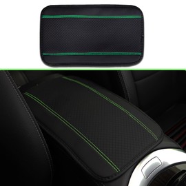 Piburth Car Center Console Armrest Pad, 12.6X 7.2 Inch PU Leather Waterproof Auto Armrest Seat Box Cover Protector, Universal Car Interior Accessories (Black/Green)