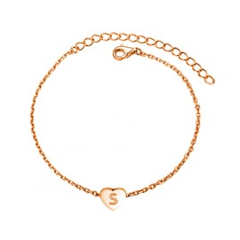 KunBead Mini Size Rose Gold Initial S Letter Bracelet Love Heart Charm Stainless Steel Birthday Adjustable Bracelet