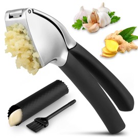 3-teiliges Knoblauchpresse Set Garlic Press aus Edelstahl Knoblauchpresser mit Knoblauchschäler und Reinigungsbürste garlic cutter knoblauchpresse spülmaschinenfest