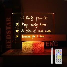 Acrylic Dry Erase Board with Light, 7 Colors Clear Desktop Note Memo Board with Remote & Timer, Dimmable 3D Touch Control Night Light, Creative Lighted Message Board for Study Work