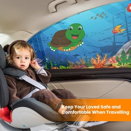PEMOTech Car Window Shade for Baby: 2 Pack UV Protection Car Side Window Sun Shades Cartoon Animal Design, Universal Stretchable Sun Shades, Privacy Protect for Kids,Family,Pets,Tints (27.2"x39.8")